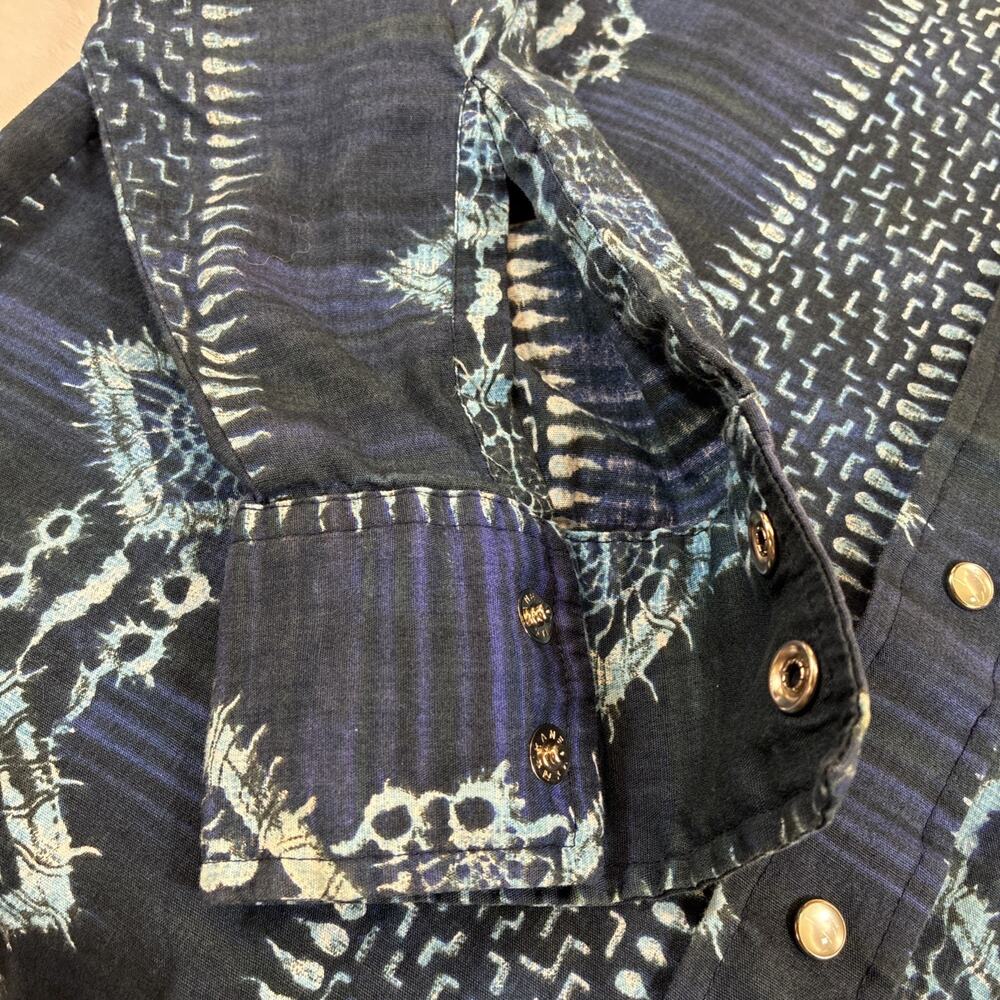 Vintage Esprit By Campus M 15-15.5 Blue Print Pearl Snap Long Sleeve Charity - Picture 11 of 13